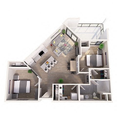 Floor plan for 1 bed, 1 bath, 1045 sqft
