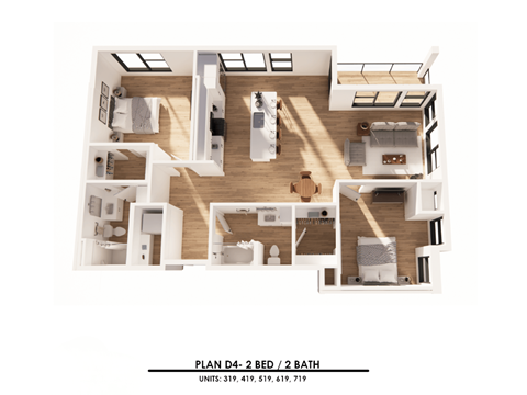 Floor plan for 2 beds, 2 baths, 1213 sqft