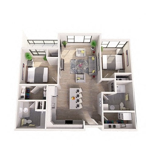 Floor plan for 2 beds, 2 baths, 1022 sqft
