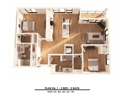 Floor plan for 2 beds, 2 baths, 1240 sqft