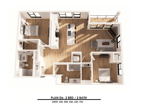 Floor plan for 2 beds, 2 baths, 1240 sqft