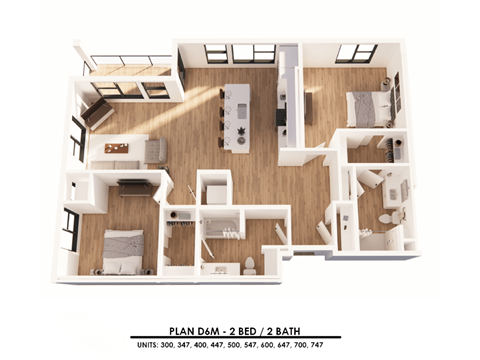 Floor plan for 2 beds, 2 baths, 1240 sqft