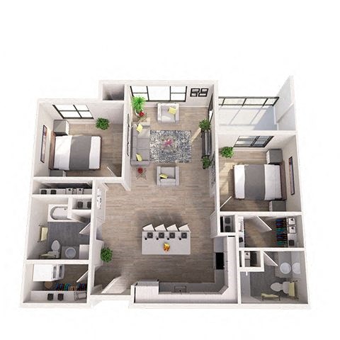 Floor plan for 2 beds, 2 baths, 1056 sqft
