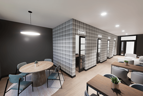 Middleton apartment for rent - A modern dining area with a round table and chairs.