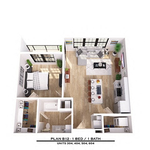 Floor plan for 1 bed, 1 bath, 774 sqft