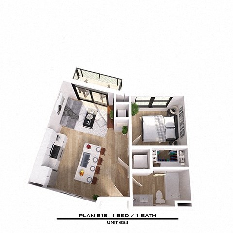 Floor plan for 1 bed, 1 bath, 504 sqft