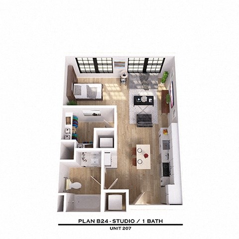 Floor plan for studio, 1 bath, 541 sqft