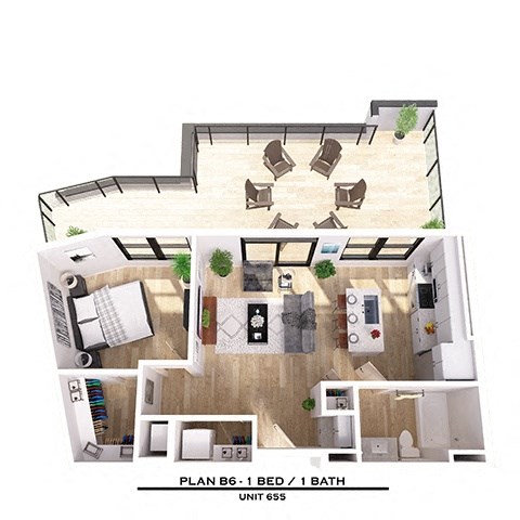 Floor plan for 1 bed, 1 bath, 703 sqft