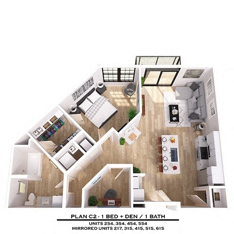 Floor plan for 1 bed, 1 bath, 921 sqft