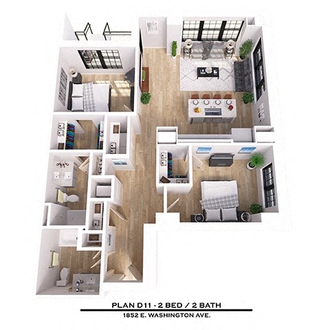 Floor plan for 2 beds, 2 baths, 1209 sqft