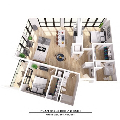 Floor plan for 2 beds, 2 baths, 1219 sqft