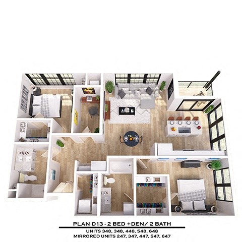 Floor plan for 2 beds, 2 baths, 1241 sqft