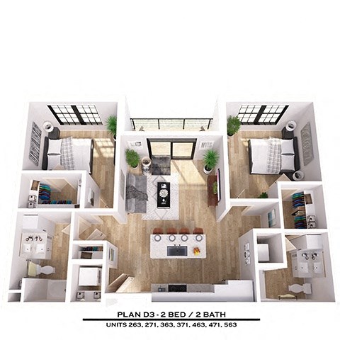Floor plan for 2 beds, 2 baths, 1019 sqft