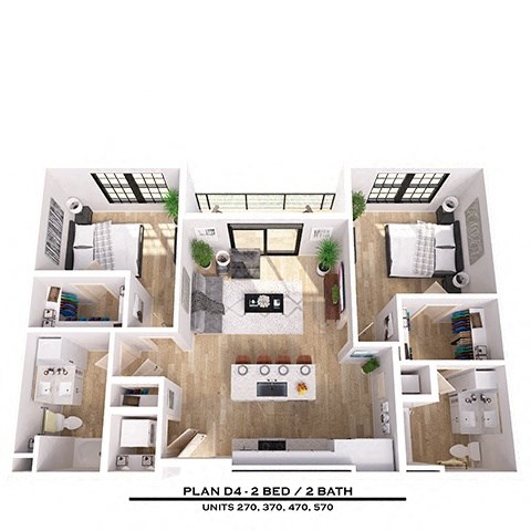 Floor plan for 2 beds, 2 baths, 1033 sqft