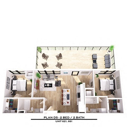 Floor plan for 2 beds, 2 baths, 1081 sqft