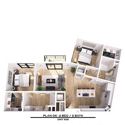 Floor plan for 2 beds, 2 baths, 1031 sqft