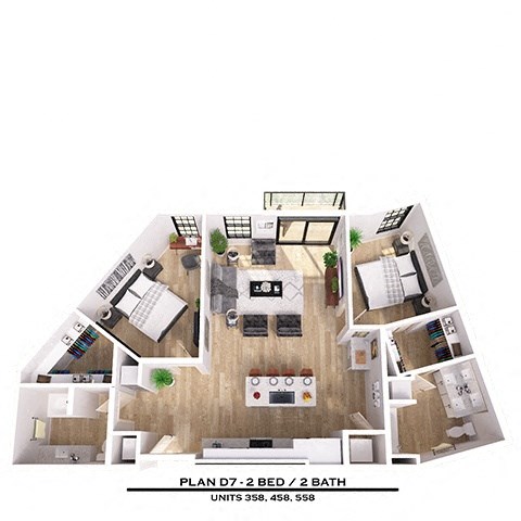 Floor plan for 2 beds, 2 baths, 1151 sqft