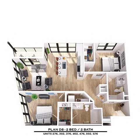 Floor plan for 2 beds, 2 baths, 1110 sqft