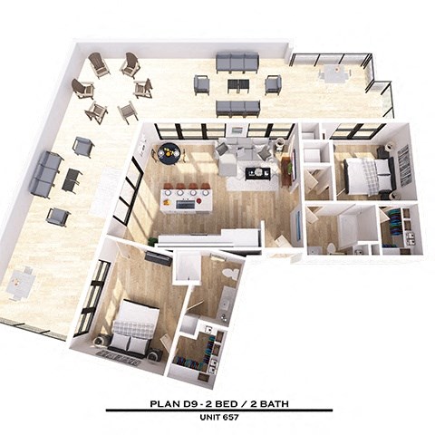 Floor plan for 2 beds, 2 baths, 1116 sqft