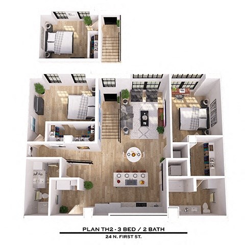 Floor plan for 3 beds, 2 baths, 1352 sqft
