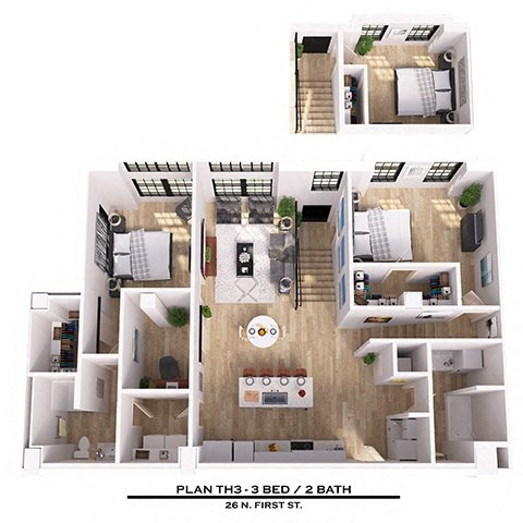 Floor plan for 3 beds, 2 baths, 1450 sqft