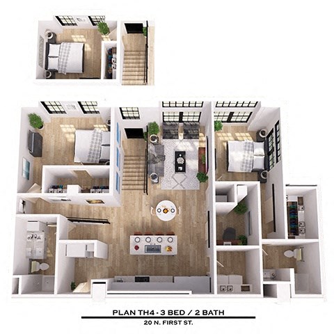 Floor plan for 3 beds, 2 baths, 1451 sqft