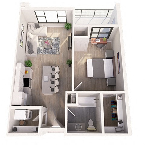 Floor plan for 1 bed, 1 bath, 777 sqft