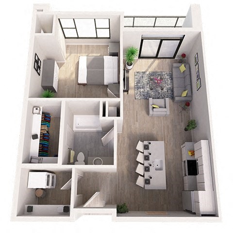Floor plan for 1 bed, 1 bath, 804 sqft