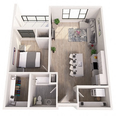 Floor plan for 1 bed, 1 bath, 802 sqft