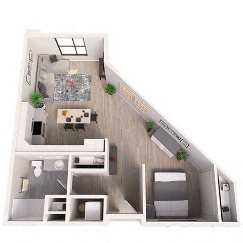 Floor plan for studio, 1 bath, 722 sqft