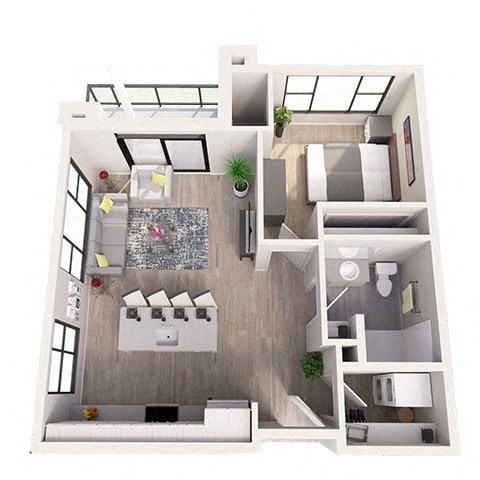Floor plan for 1 bed, 1 bath, 697 sqft