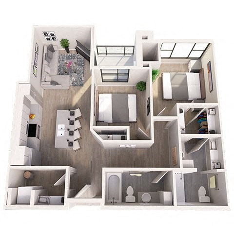 Floor plan for 2 beds, 2 baths, 922 sqft
