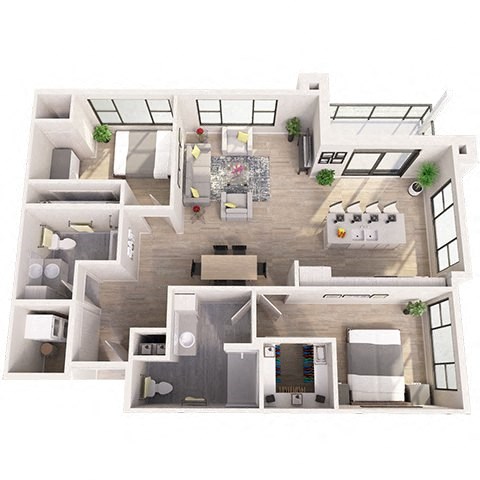 Floor plan for 2 beds, 2 baths, 1209 sqft