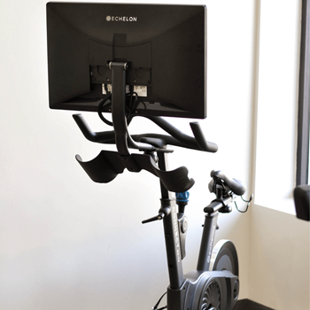 A stationary exercise bike