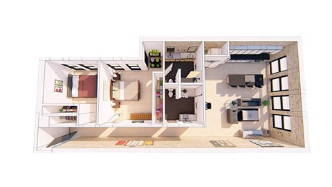 Floor plan for 2 beds, 2 baths, 1391 sqft