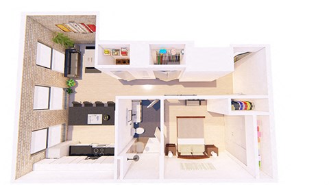Floor plan for 1 bed, 1 bath, 755 sqft