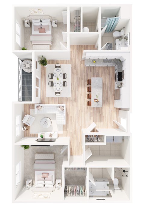 Floor plan for 2 beds, 2 baths, 1454 sqft