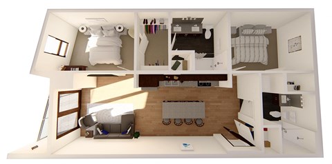 Floor plan for 2 beds, 2 baths, 976 sqft