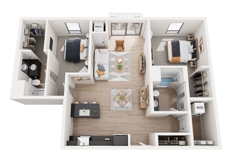Floor plan for 2 beds, 2 baths, 1174 sqft
