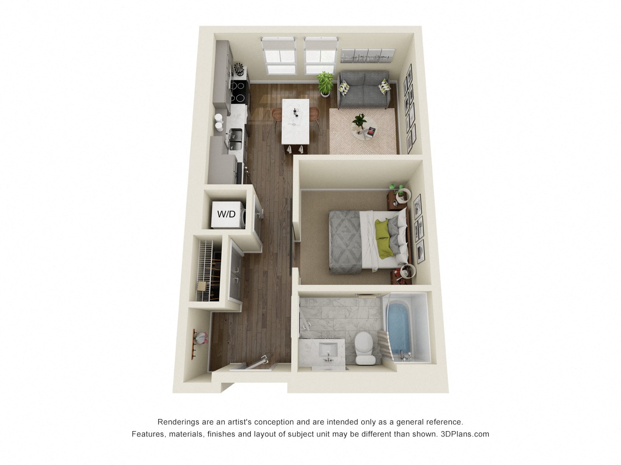 Floor plan for studio, 1 bath, 511 sqft
