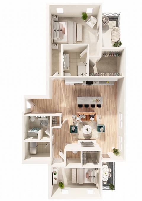 Floor plan for 2 beds, 2 baths, 1828 sqft