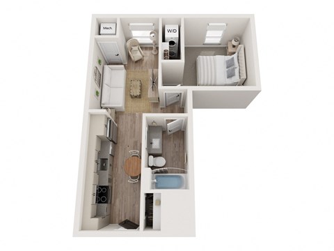 Floor plan for 1 bed, 1 bath, 556 sqft