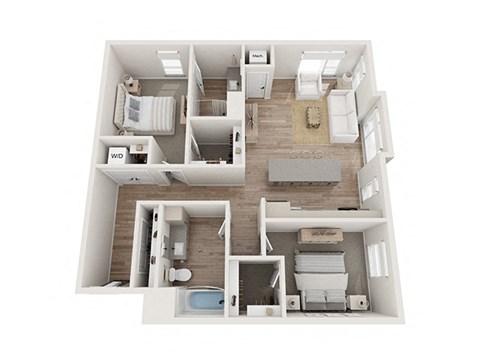 Floor plan for 2 beds, 2 baths, 1150 sqft
