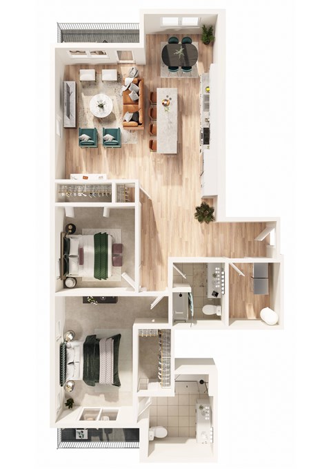Floor plan for 2 beds, 2 baths, 1619 sqft