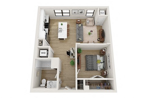 Floor plan for 1 bed, 1 bath, 751 sqft