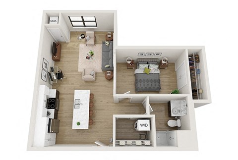 Floor plan for 1 bed, 1 bath, 818 sqft