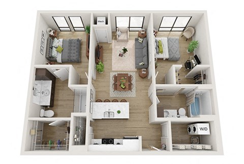 Floor plan for 2 beds, 2 baths, 1070 sqft