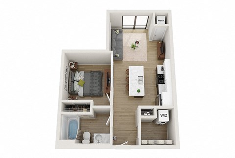 Floor plan for 1 bed, 1 bath, 588 sqft