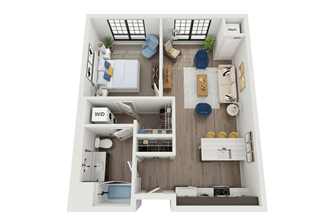 Floor plan for 1 bed, 1 bath, 771 sqft