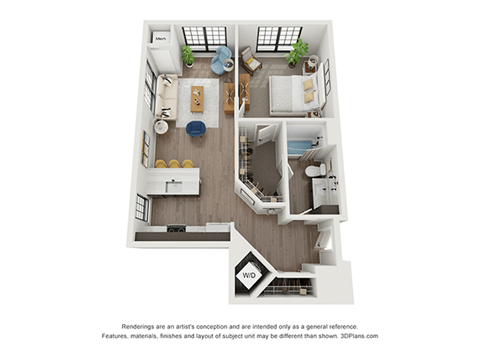 Floor plan for 1 bed, 1 bath, 801 sqft